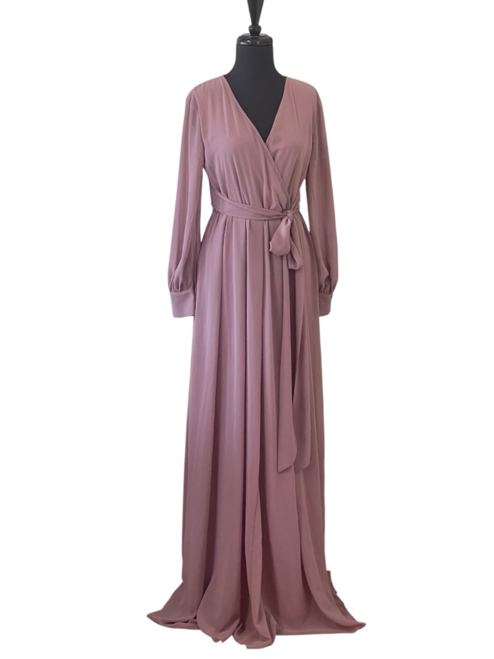 Baltic Born Lydia Mauve Wrap-look Maxi Chiffon Dress Sz M Tie Waist Long Sleeves